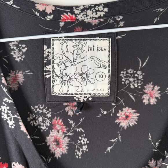 Fat Face Floral Midi Dress Women’s Size 10 Black Pink Print 3/4 Sleeve Scoop - Picture 9 of 15